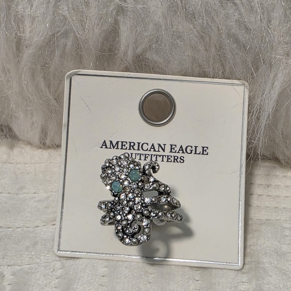 American Eagle Outfitters Silver Octopus Ring with Aqua Stones  Bundle Of 2